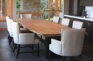 Uniform gapped dining table with custom base