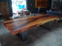 Rosewood Executive Live Edge Dining Table With Solid Brushed Steel Legs