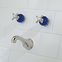 BACCARAT BAMBOUS WALL BATH SET, STANDARD SPOUT LESS CRYSTAL KNOBS, CROSS HANDLES