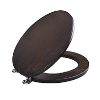 BARBARA BARRY JAVA OR WHITE WOOD TOILET SEAT, ROUND, WITH CHROME TRIM