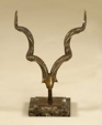 Antique Red Bronze Finished Cast Brass Horns on Emperadora Stone Base