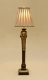 Corsair Mahogany Finished Carved Table Lamp, Antique Brass Accents, Silk Shade