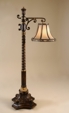 Carved Antique Mahogany Finished Floor Lamp, Antique Brass Accents, Silk Shade