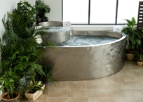 STAINLESS STEEL SPA WITH PERSONAL HYDROTHERAPY SEAT,  LOUNGER, BENCH SEATING AND COOL DOWN AREA